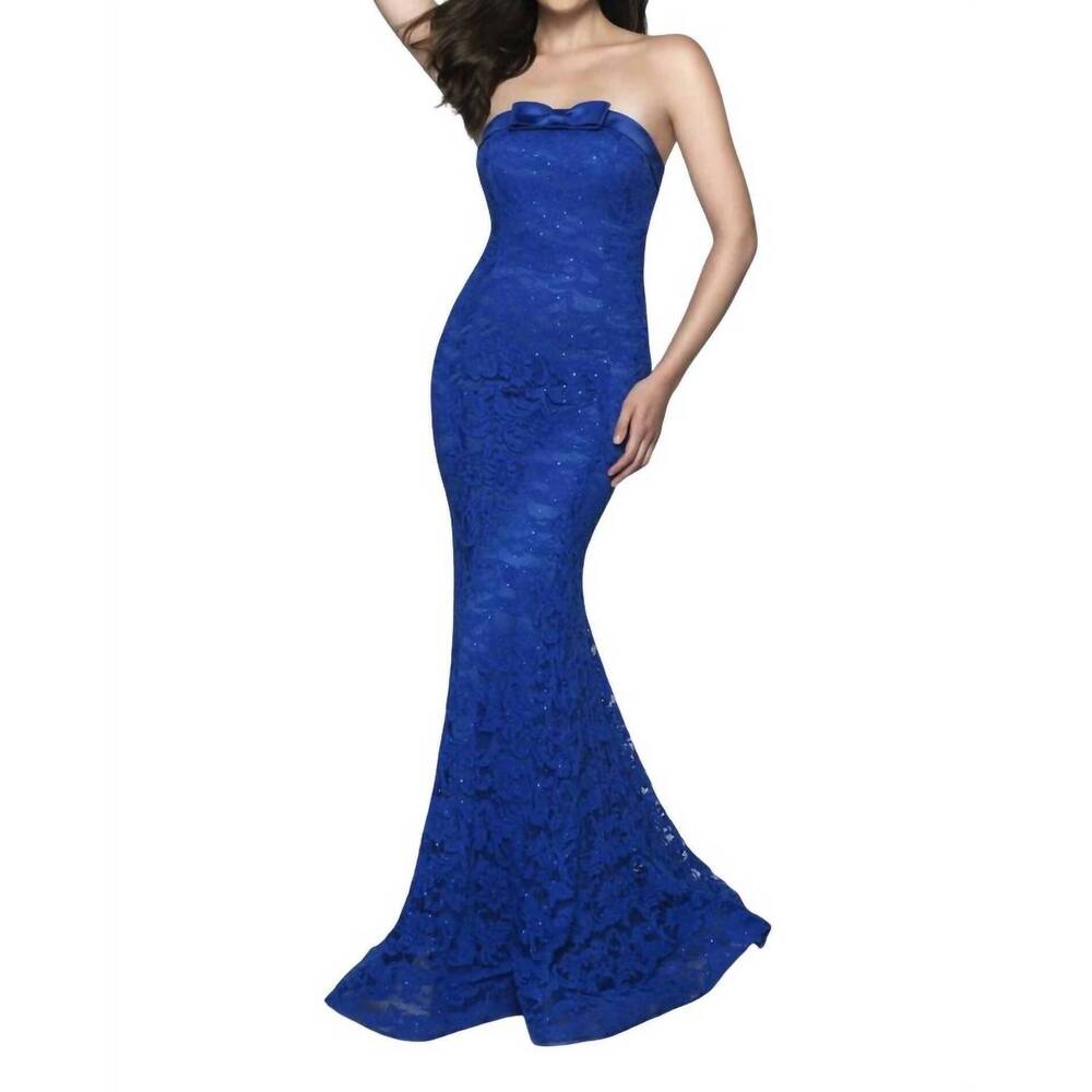 NEW BLUSH PROM lace strapless mermaid gown in royal